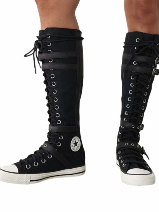Chuck Taylor All Star XXHi Leather Straps 8.5 Women Sneaker Boots Black A16600C - Picture 2 of 6
